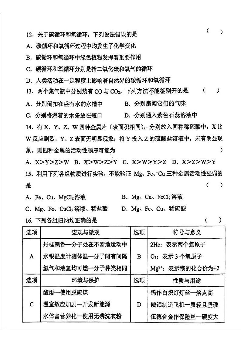 陕西省陕西师范大学附属中学2024-2025学年九年级上学期12月月考化学试题第3页