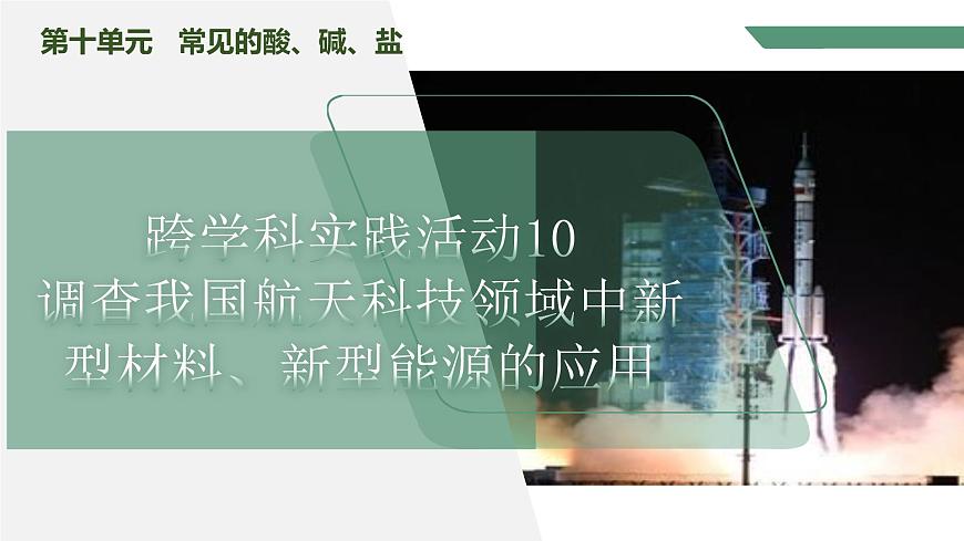 【核心素養(yǎng)】《跨學科實踐活動10調(diào)查我國航天科技領(lǐng)域中新型材料、新型能源的應用》課件PPT第1頁