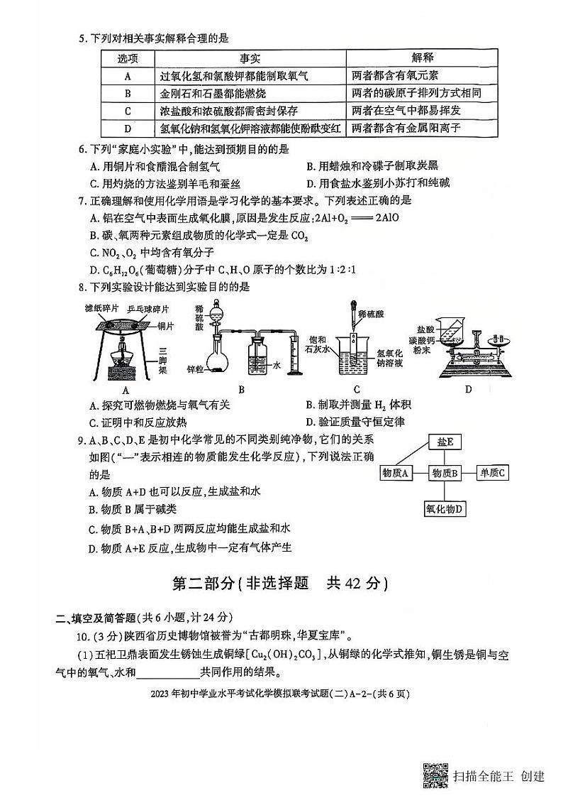 2023年陕西省咸阳市三原县中考第二次模拟考试化学试题第2页