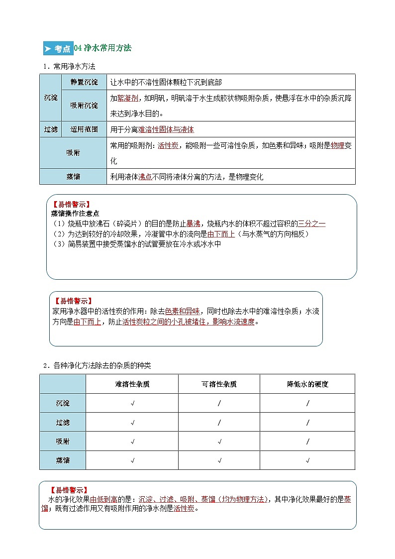 第四单元《自然界的水》-2024-2025学年九年级化学上学期期末复习考点清单(人教版)第3页