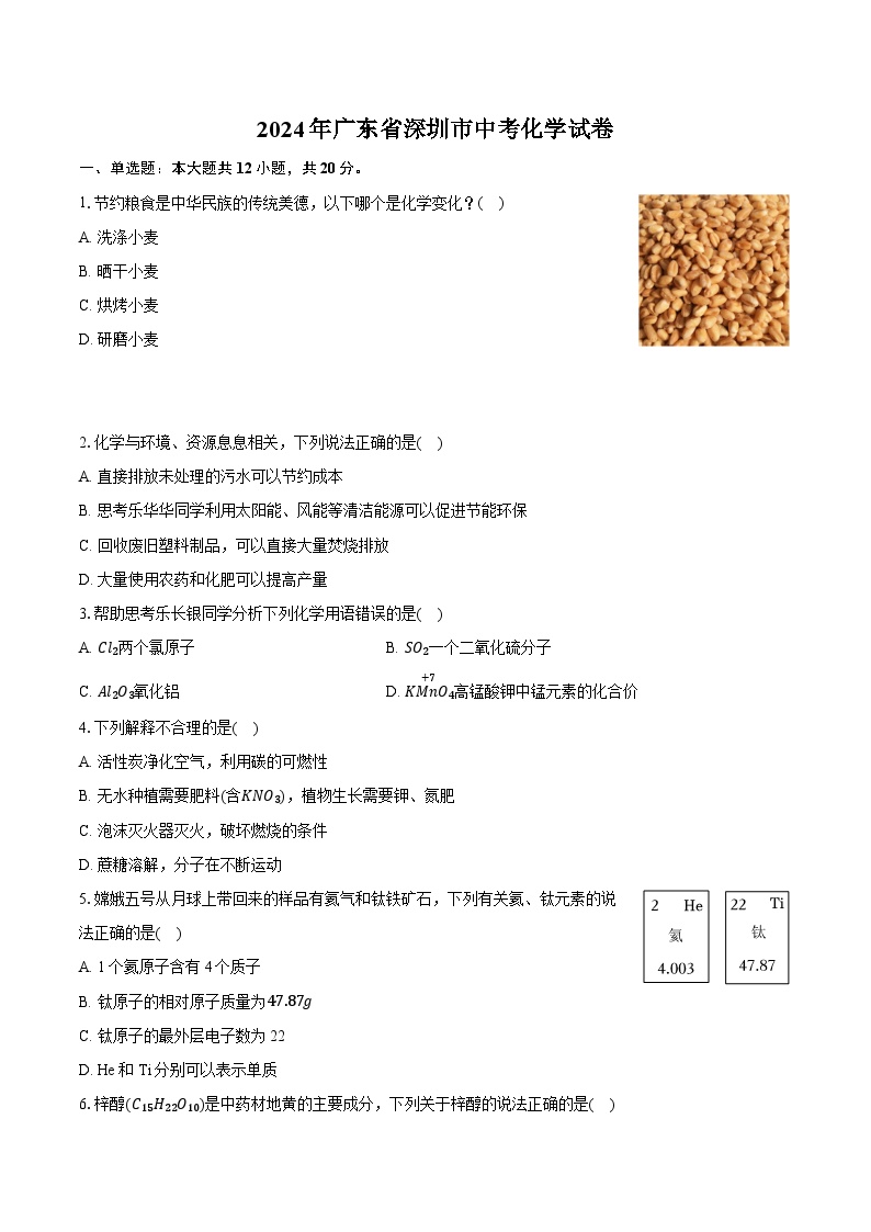 2024年广东省深圳市中考化学试卷（含详细答案解析）