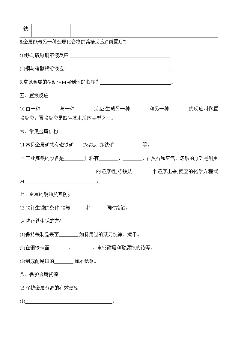 人教版2024九年级下册化学第八单元 金属和金属材料 总结提升 课时作业 ( 含答案)第2页