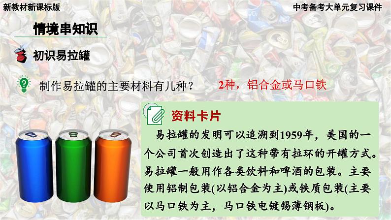 2025年中考化学一轮复习备考大单元复习 课件07: 金属和金属材料 主题情境-易拉罐之“来有影去有踪”第8页
