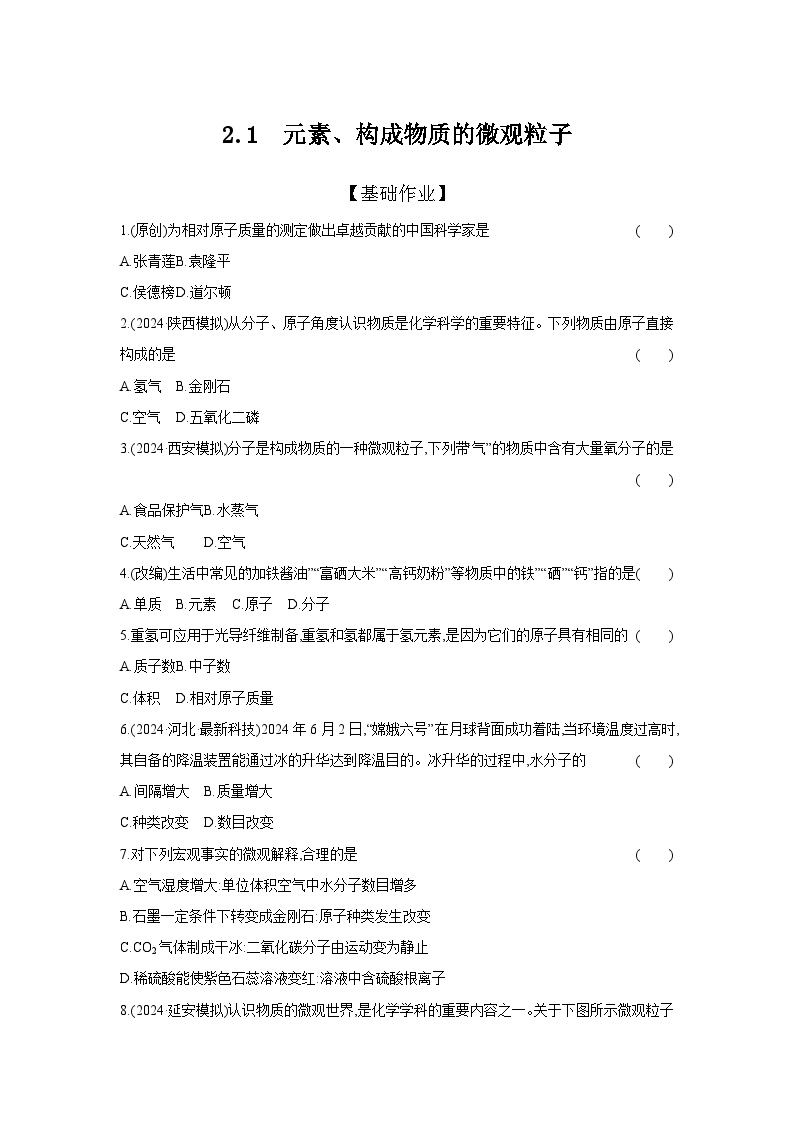 2.1 元素、构成物质的微观粒子  -【专练】2025年中考化学（人教版）一轮考点研究练习（含解析）