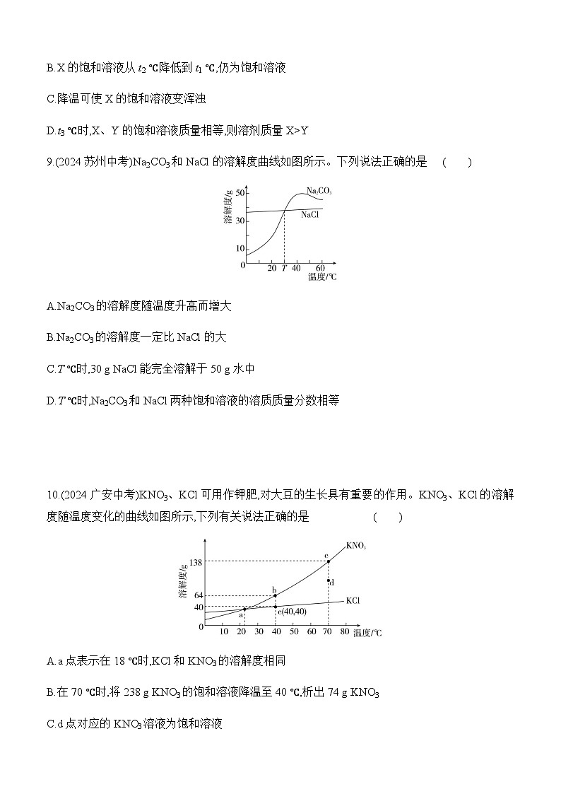 人教版2024九年级下册化学第九单元 溶液 评估测试卷 课时作业(含答案)第3页