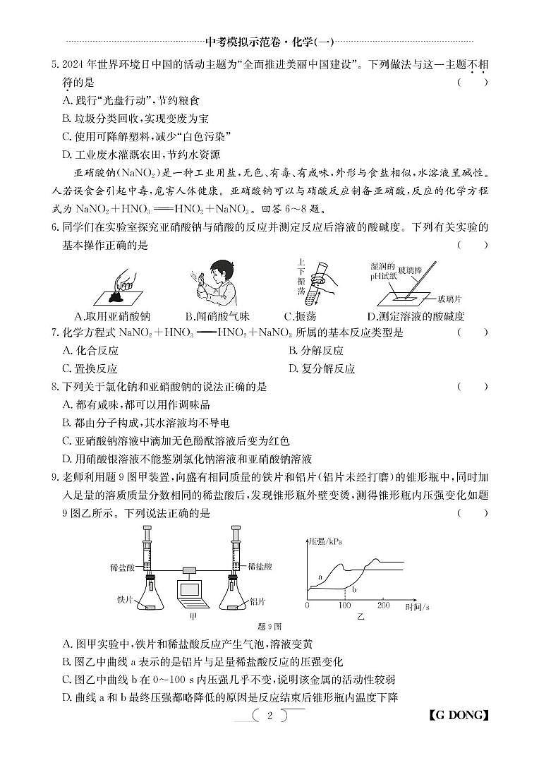 2025年广东省阳江市龙源实验学校中考模拟示范卷(一)化学试题第2页