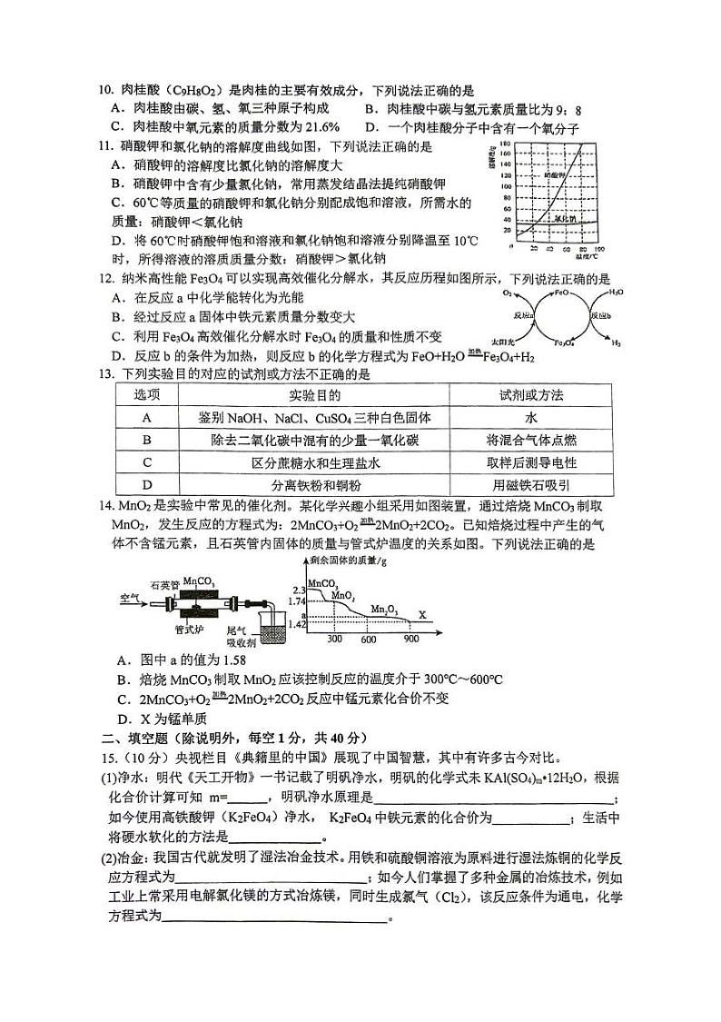 江苏省泰州市海陵区民兴中英文学校2024-2025学年九年级上学期期末模拟化学试卷第2页