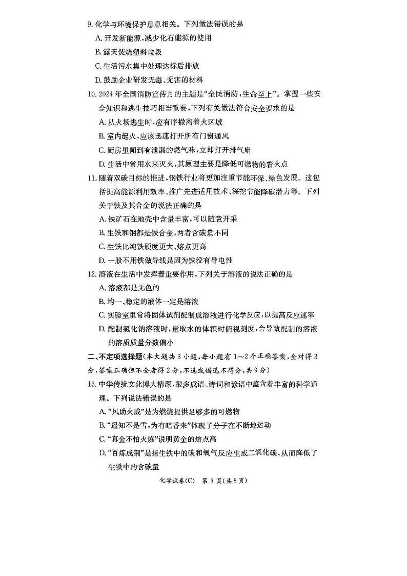 湖南省长沙市长郡集团2024-2025学年九年级上学期期末考试化学试卷第3页