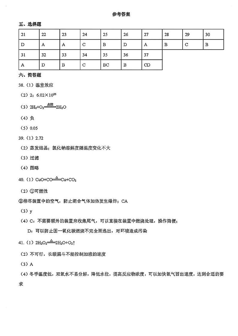 2025年上海市虹口区初三一模 中考一模 化学试卷(参考答案)第1页