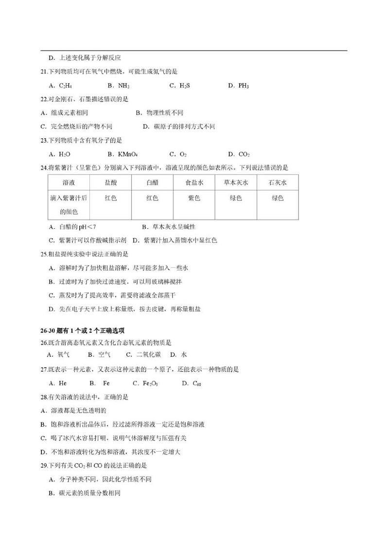 2025年上海静安区初三一模化学试卷附答案第3页