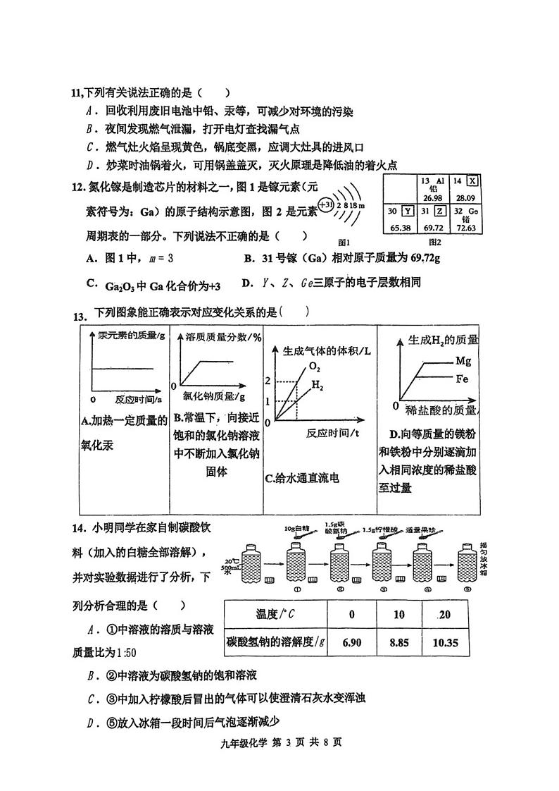 天津市红桥区2024-2025学年九年级上学期期末化学试题(原卷版)第3页