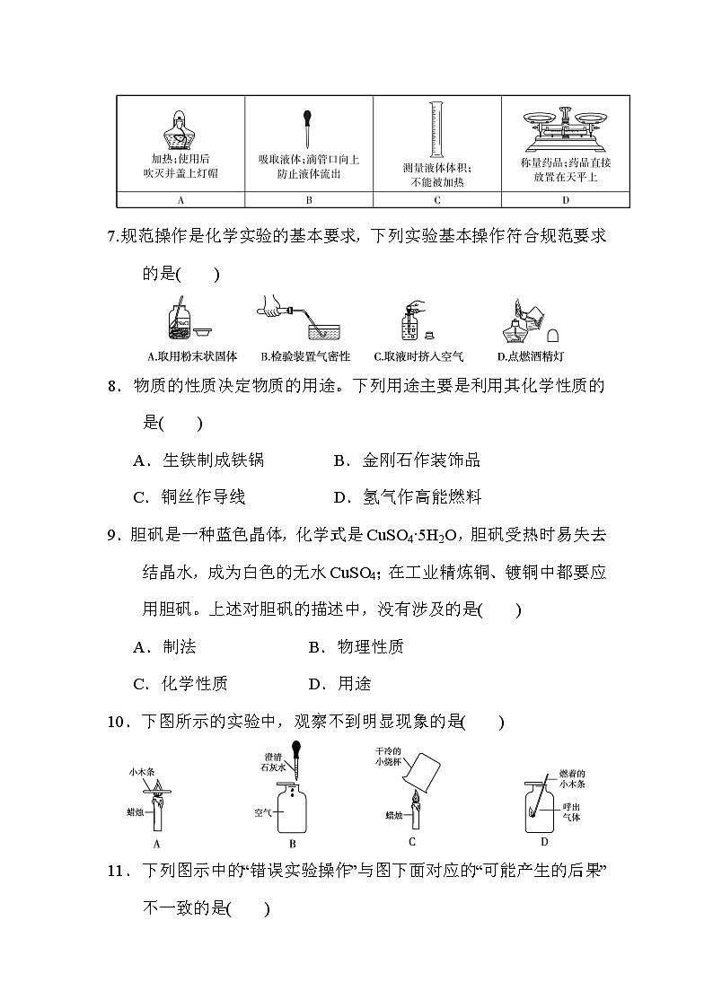 人教版化学九年级上册第一单元走进化学世界测试卷(Word版,含答案)第2页