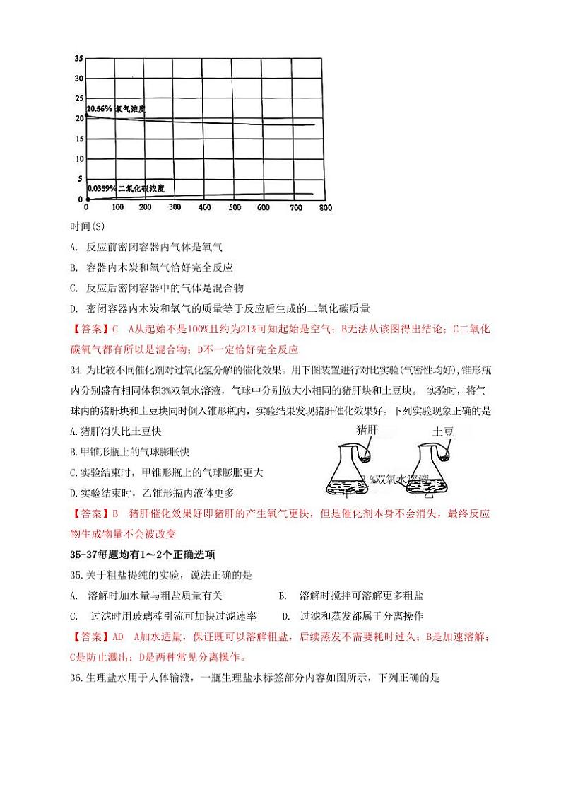 2025届上海市松江化学一模参考答案点评及解析第3页