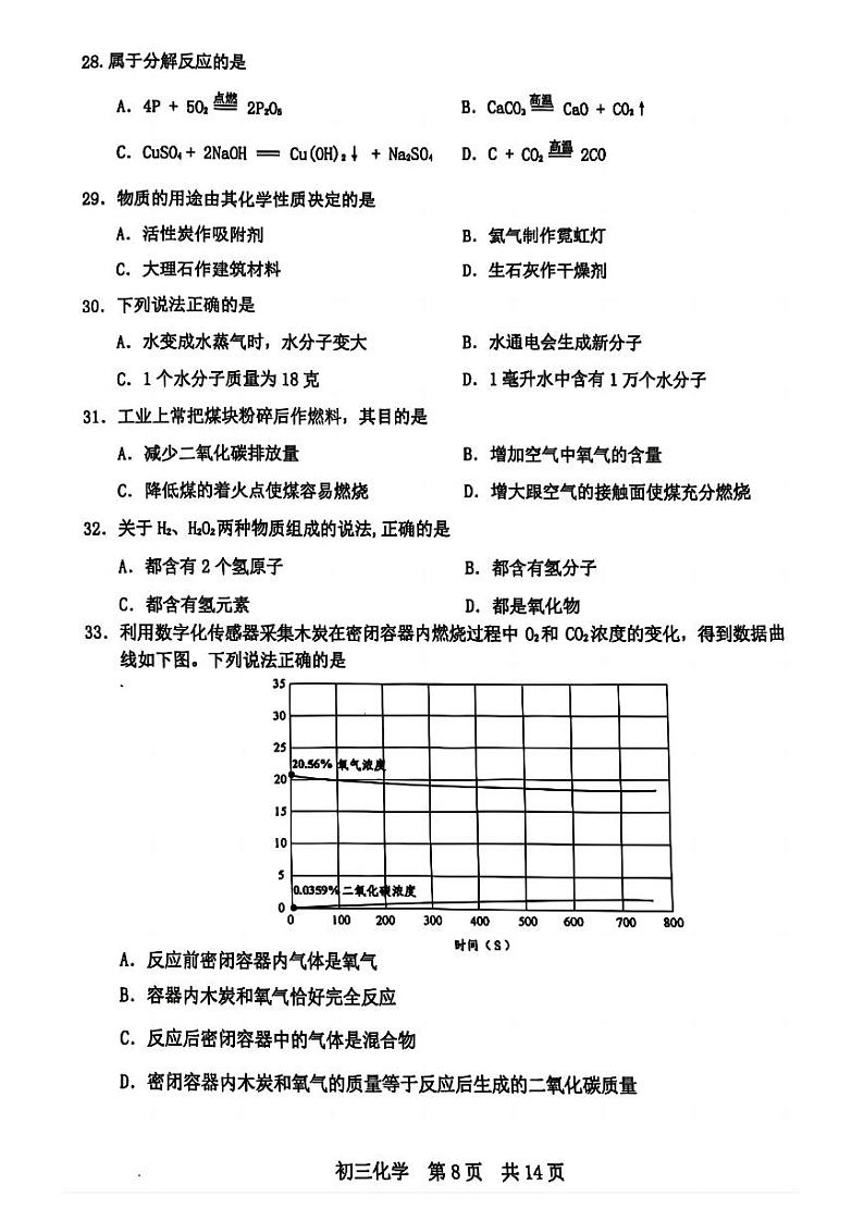 2025届上海市松江化学一模试卷第2页