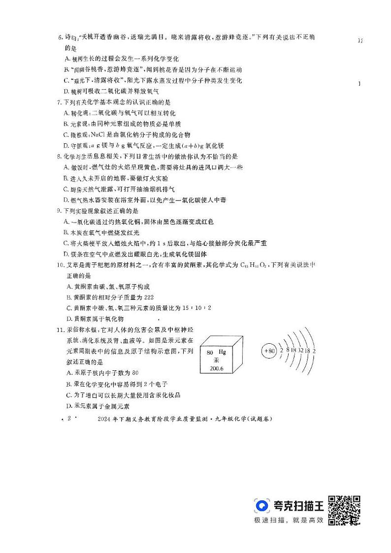 九化 扫描件_九年级化学(试题卷)第2页
