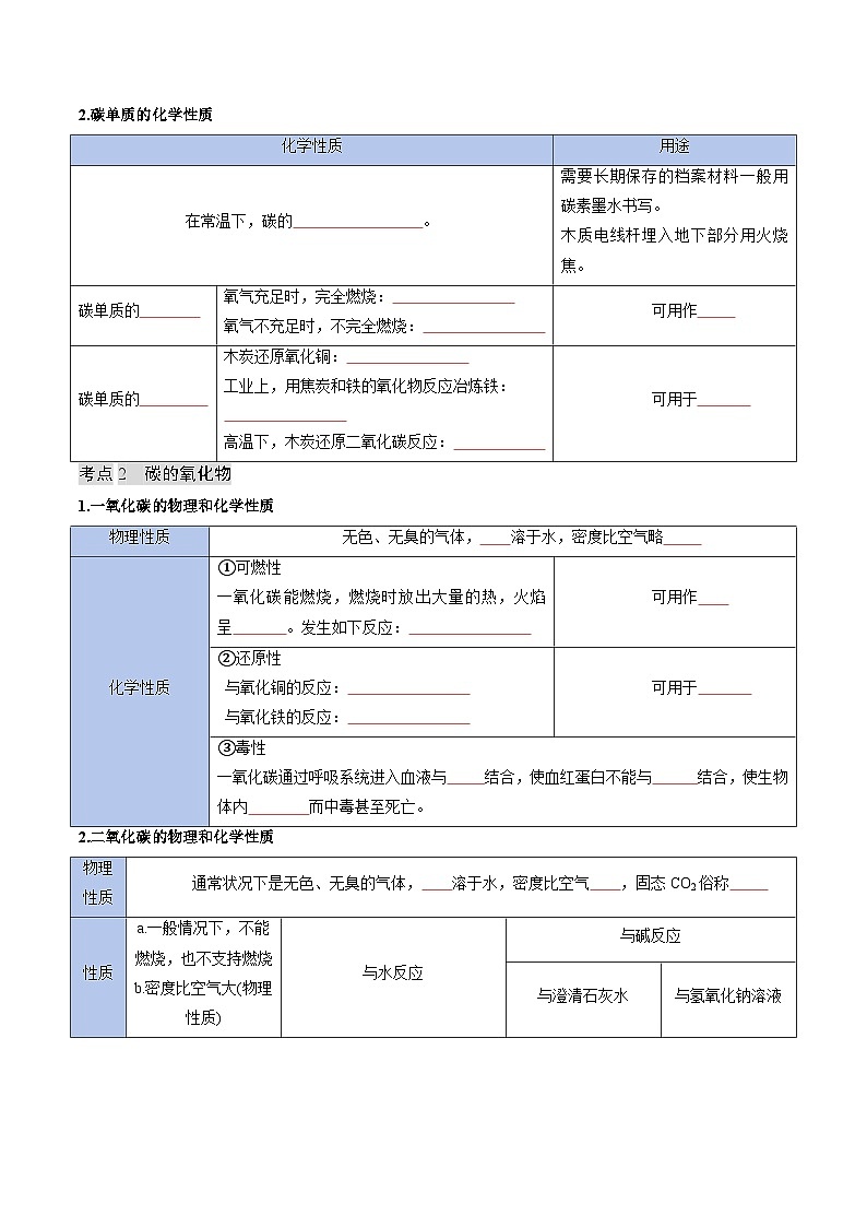 寒假复习-专题03 碳和碳的氧化物 (学生版) 2025年九年级化学寒假衔接讲练 (人教版)第2页