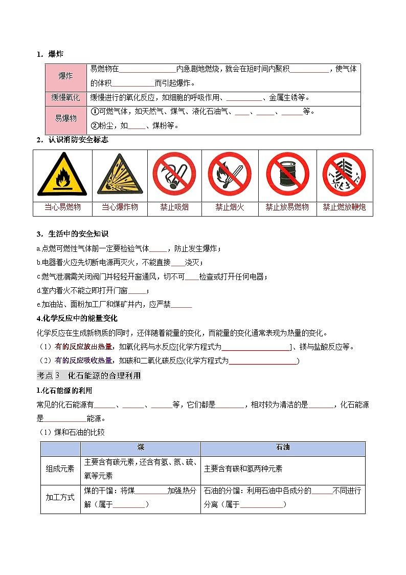 寒假复习-专题04 燃烧与灭火 化石能源的利用 (学生版) 2025年九年级化学寒假衔接讲练 (人教版)第3页
