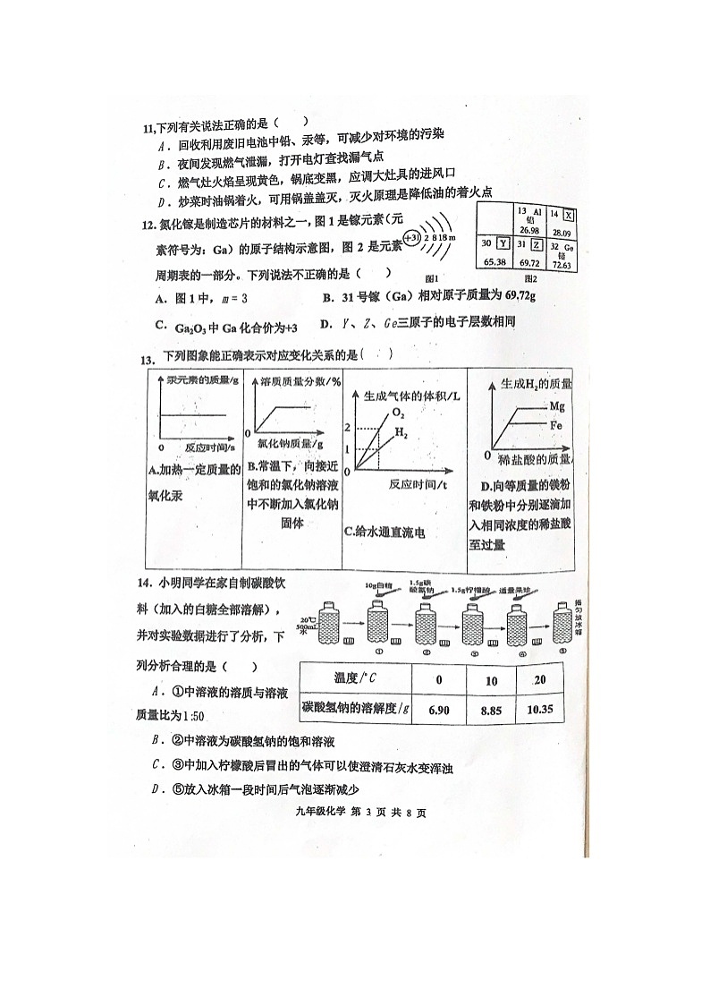 2024~2025学年天津市红桥区九年级上学期期末考试(扫描版)化学试卷第3页