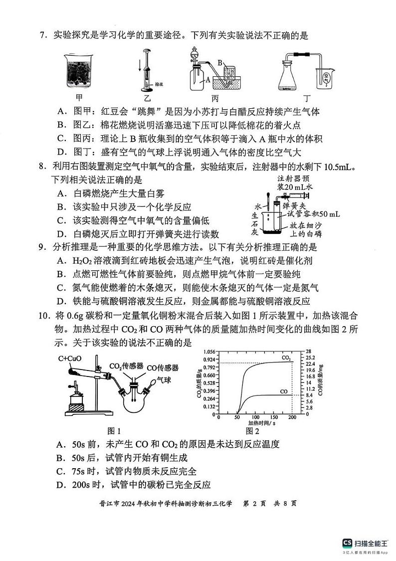 福建省晋江市2024-2025学年九年级上学期期末考试化学试题第2页