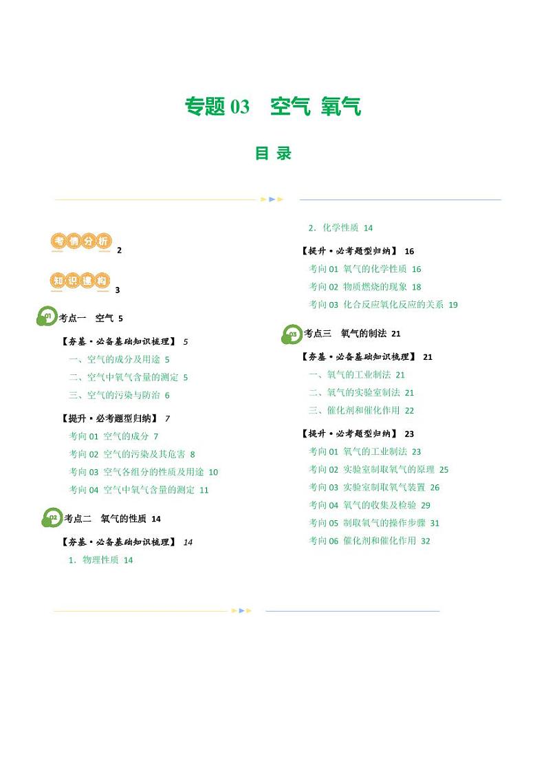 专题03 空气 氧气(讲义)(教师版) 2024年中考化学一轮复习讲练测(全国通用)第1页