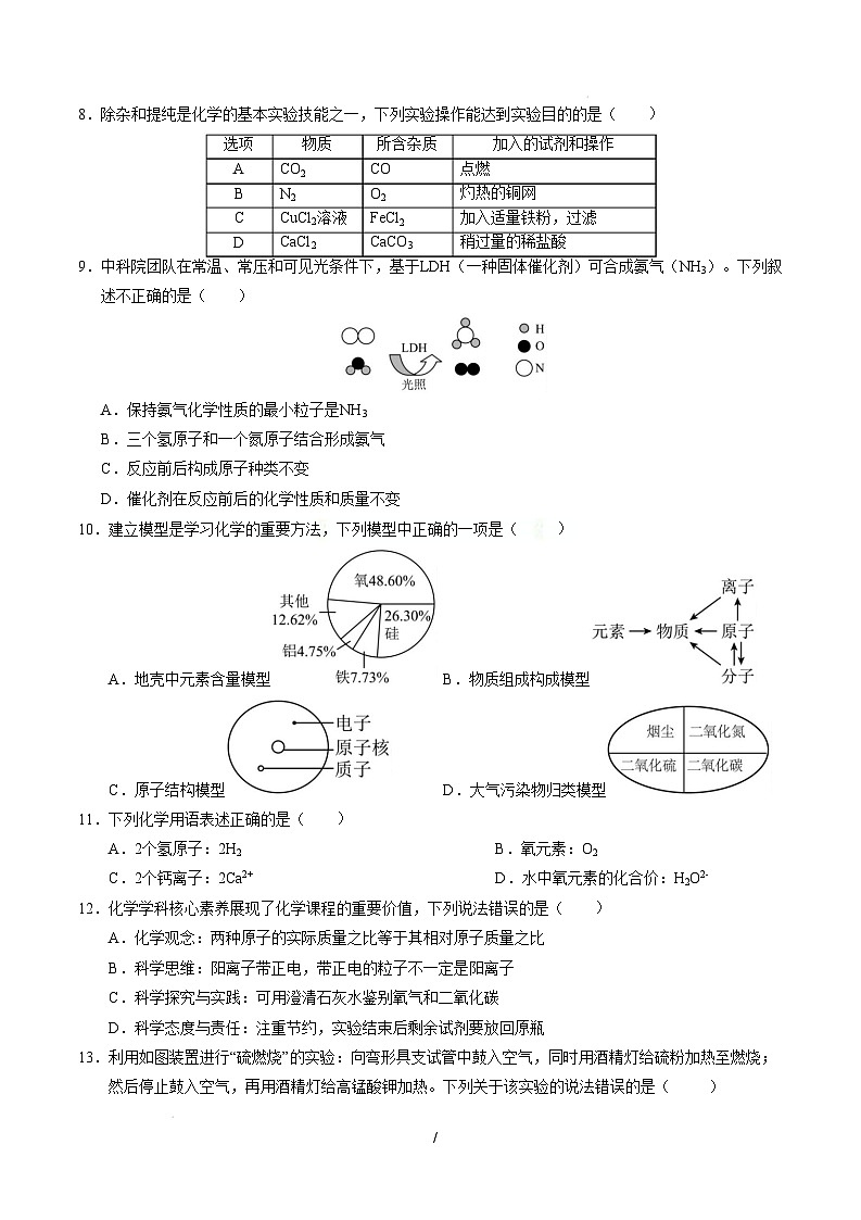 九年级化学开学摸底考(考试版)【测试范围:第1~8单元】(人教版2024)A4版第3页