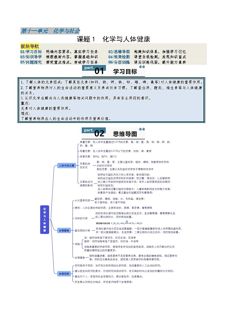 11. 1 化学与人体健康-知识点梳理+练习第1页