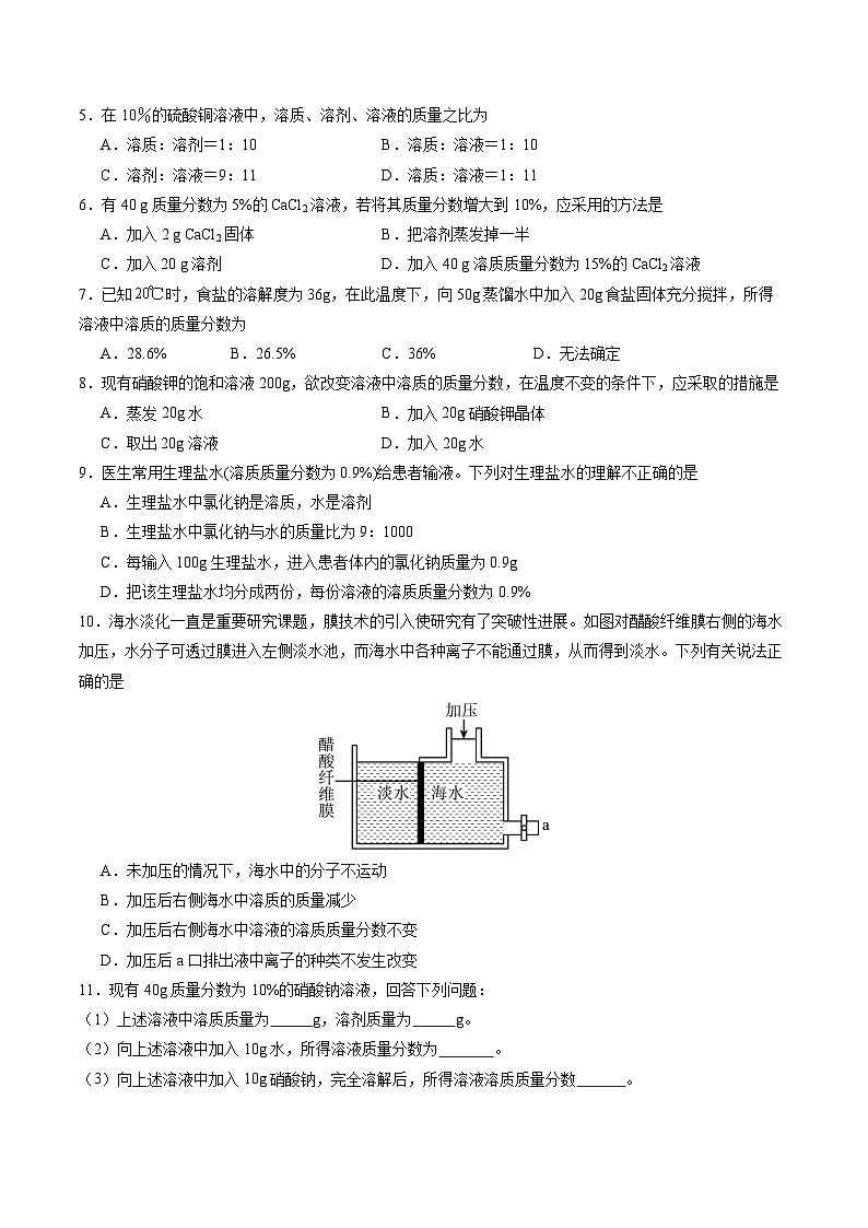 9.3 溶质的质量分数(第1课时)(分层作业)(原卷版)第2页