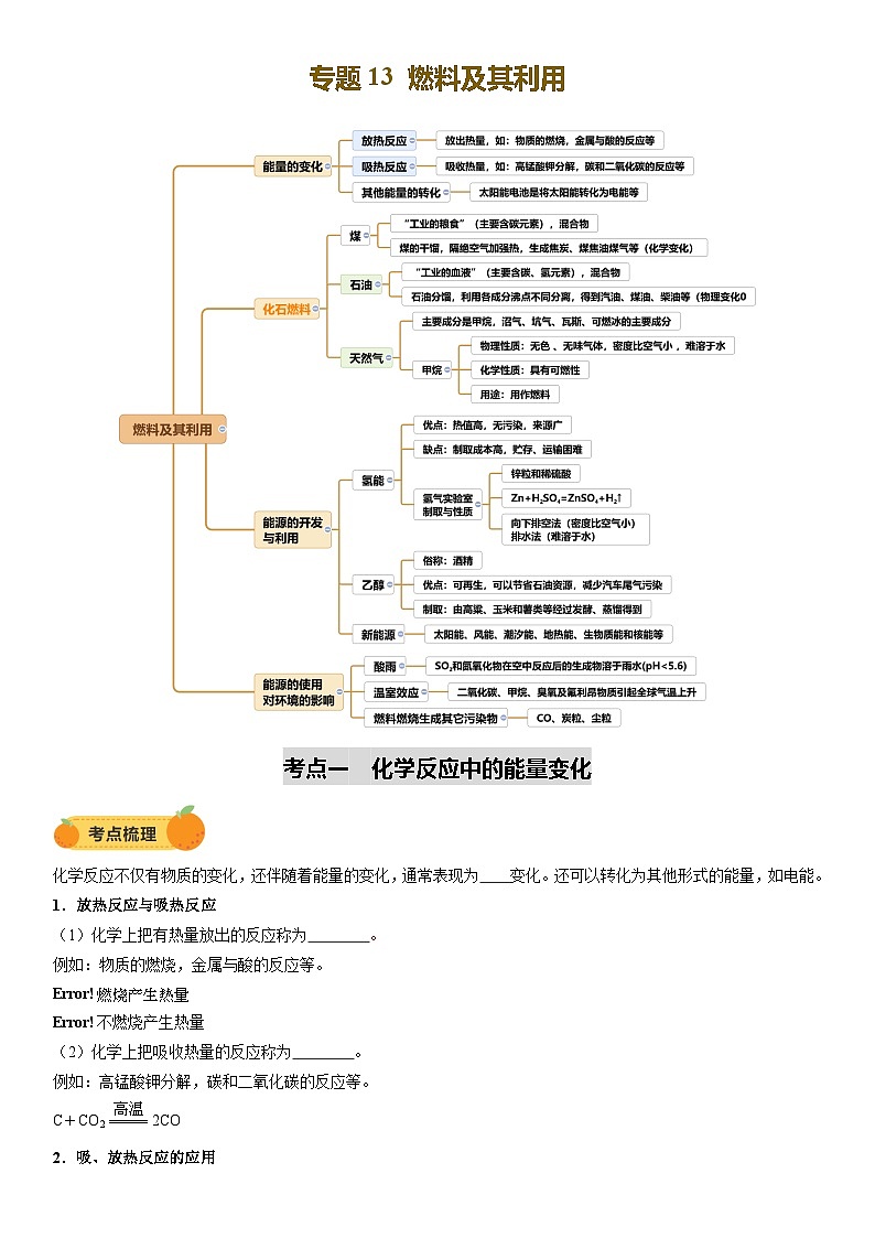 2025年中考化学一轮复习 专题13 燃料及其利用(讲义)第1页