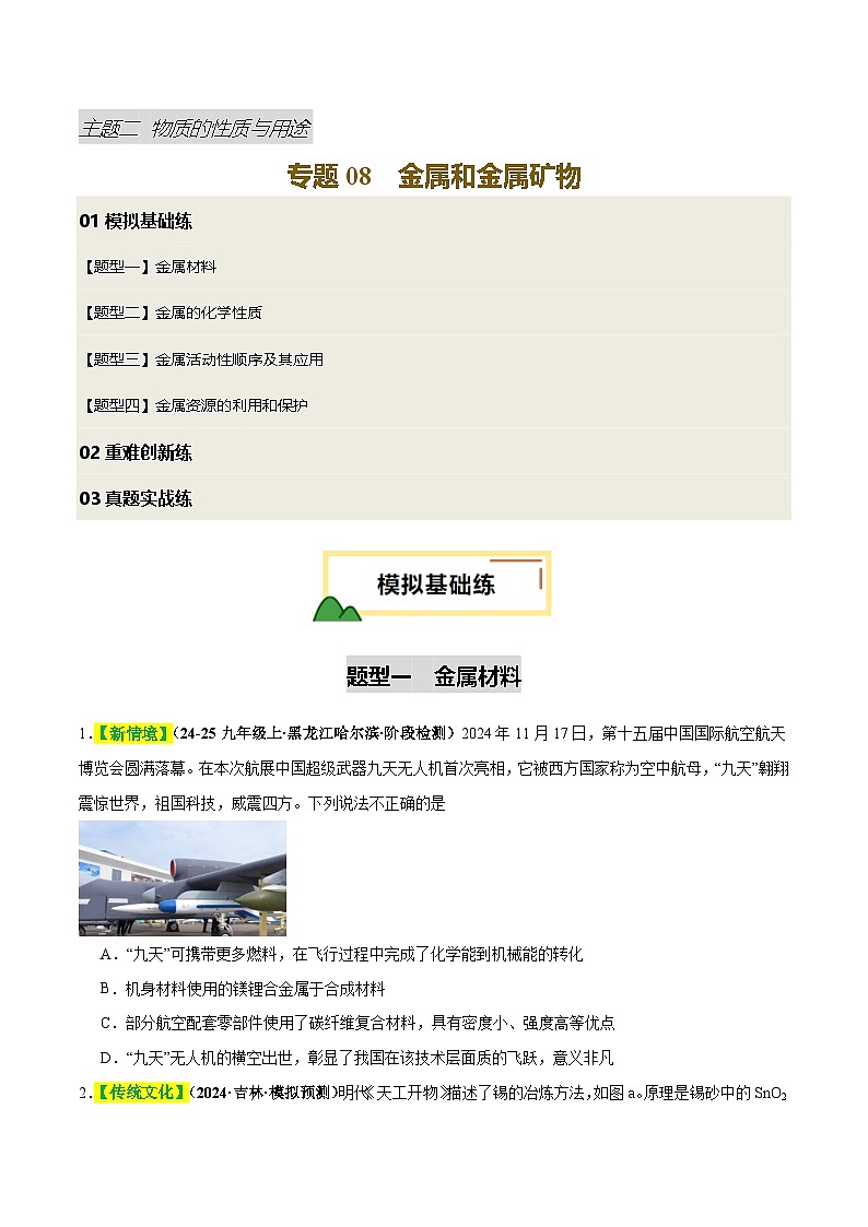 专题08 金属和金属矿物(练习)(原卷版)第1页