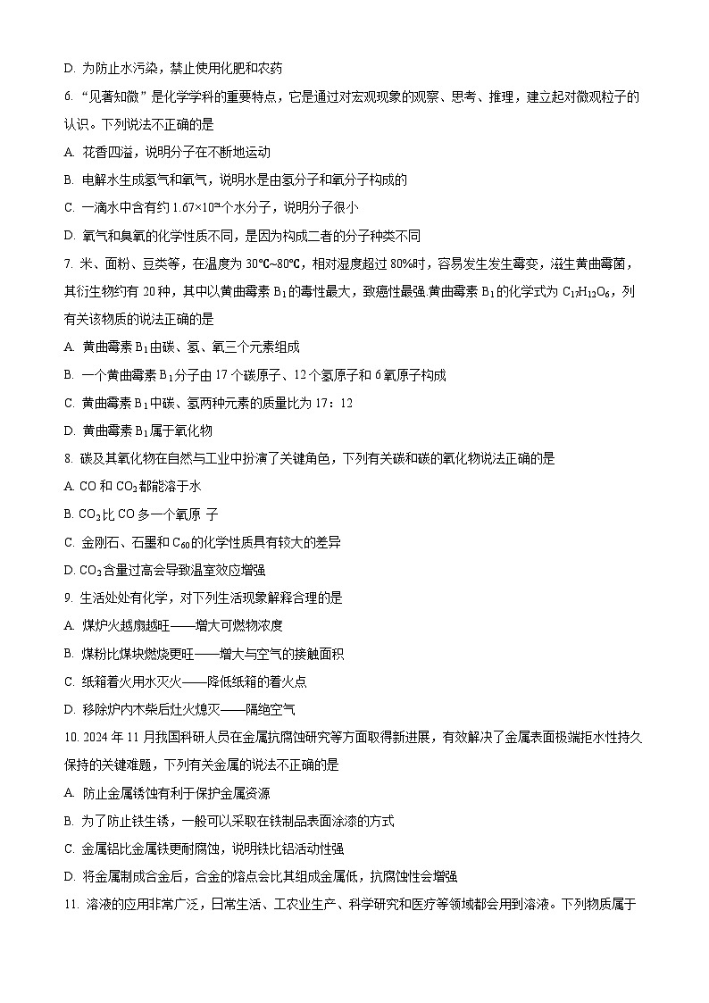 湖南省长沙市第十五中学2024-2025学年九年级下学期第一次月考化学试题(原卷版+解析版)第2页