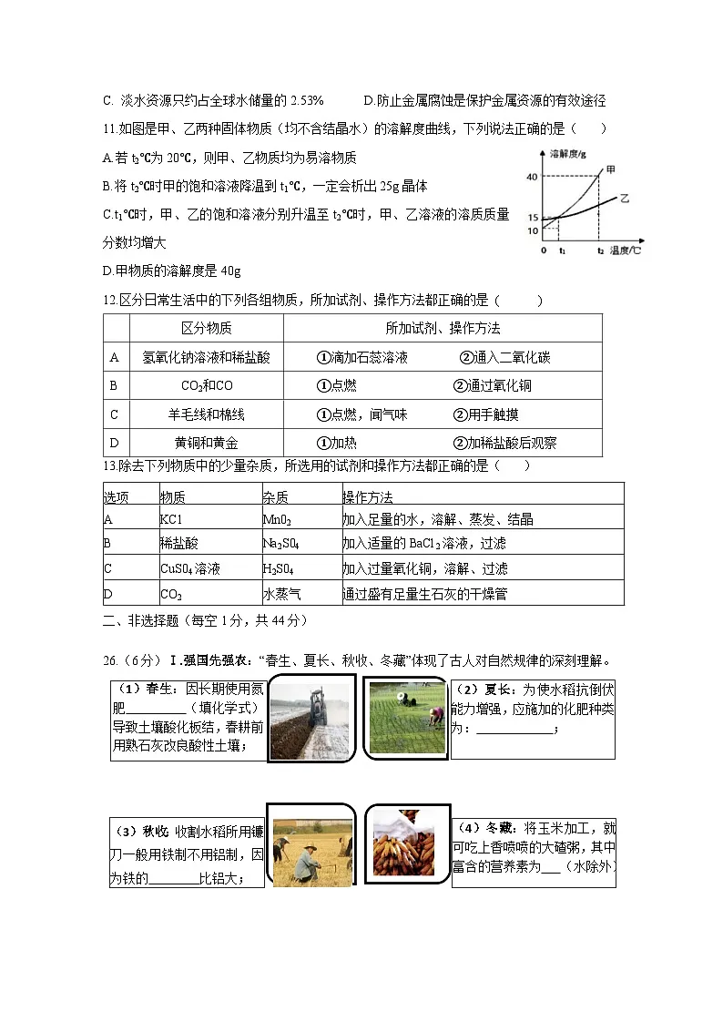 黑龙江省哈尔滨市2024-2025学年九年级下册开学寒假调研测试化学质量检测试卷(附答案)第3页