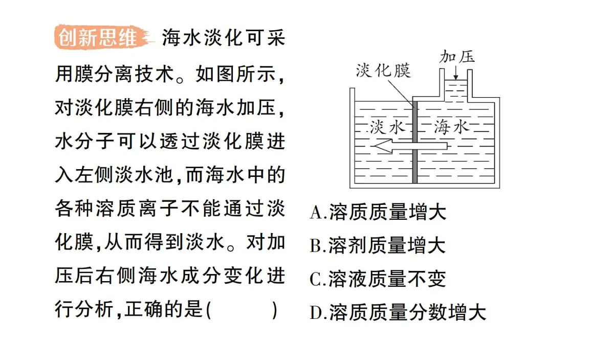 初中化学新科粤版九年级下册7.3 溶液浓稀的表示作业课件2025春第4页