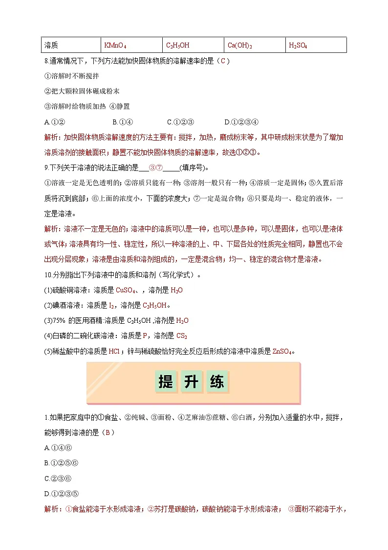 7.1 物质的溶解(分层练习)(解析版)--科粤版化化学九下第3页