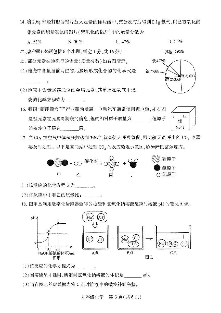 2025年许昌市襄城县名校联盟中考一模化学试卷第3页