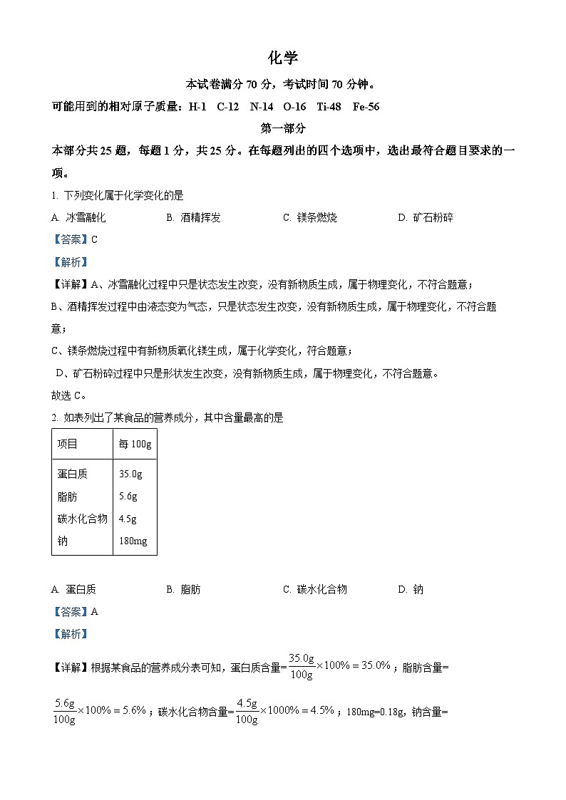 精品解析：2024年北京市中考化學(xué)真題（解析版）第1頁(yè)