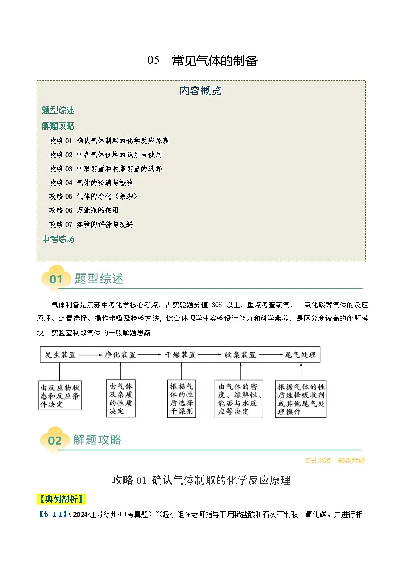2025年中考化学二轮热点题型与演练05 常见气体的制备(含答案)第1页