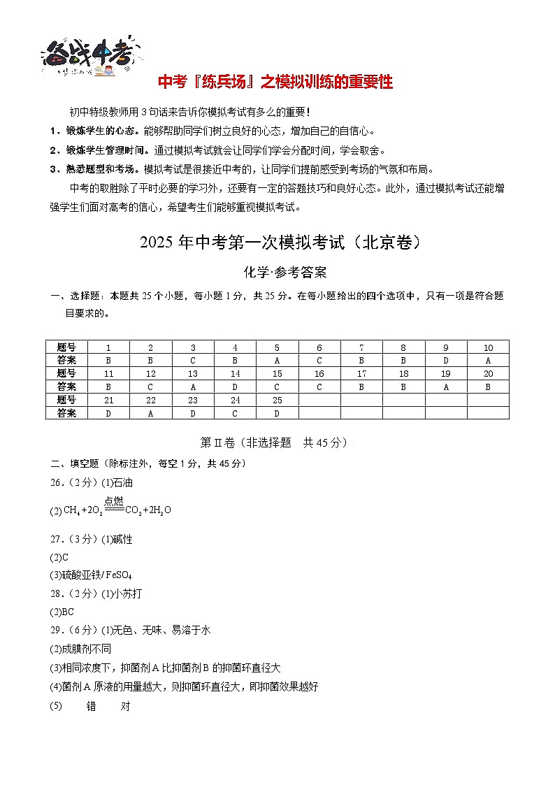 化學(xué)（北京卷）（參考答案及評(píng)分標(biāo)準(zhǔn)）第1頁(yè)