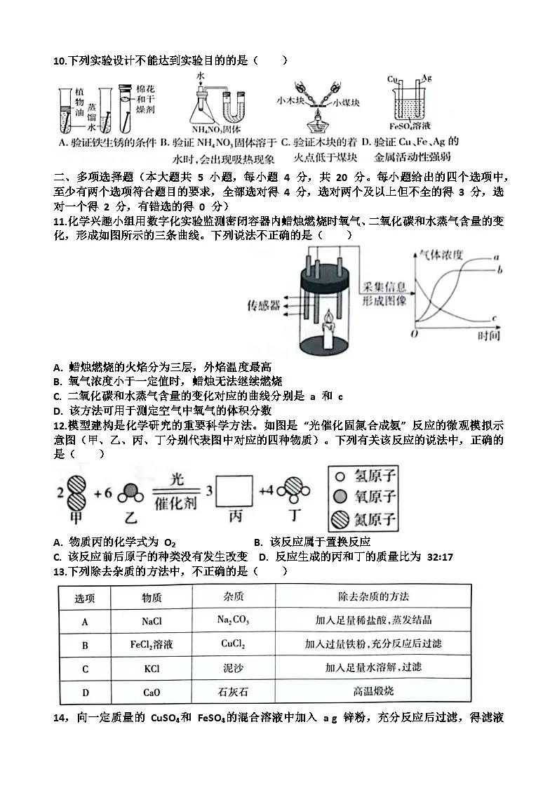 2025年最新鲁教版九年级中考化学考试试题(含答案)第3页