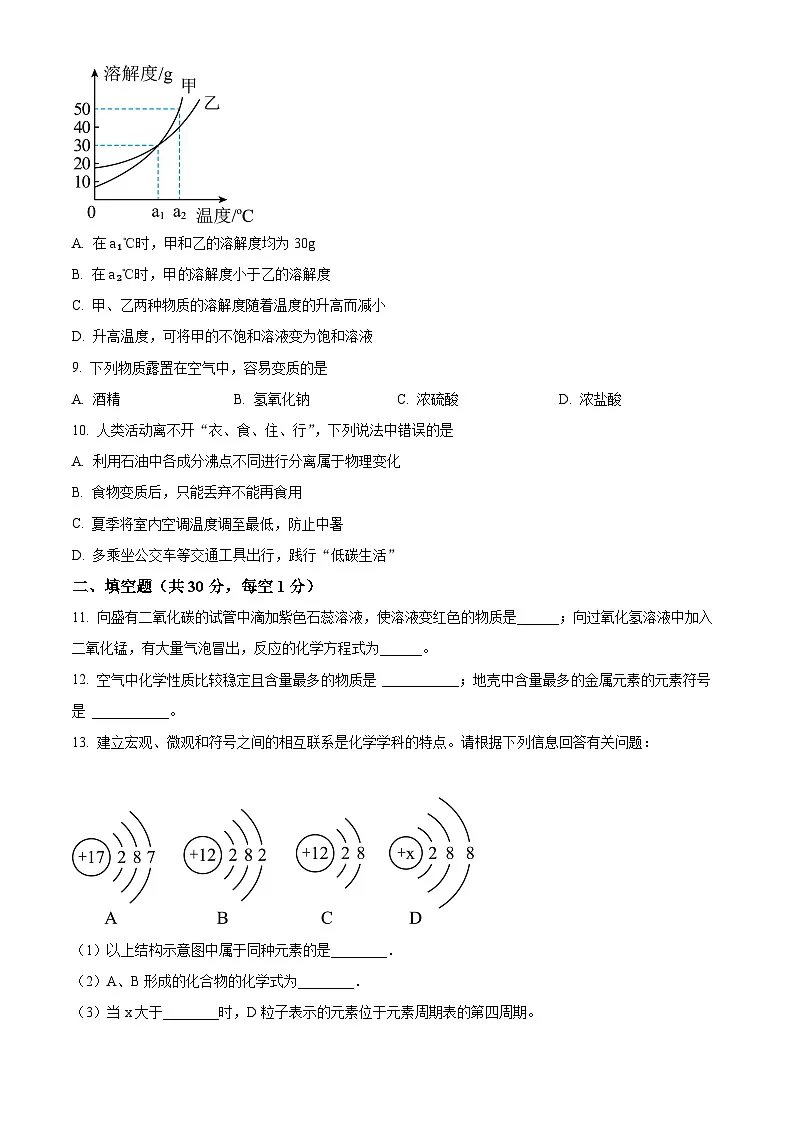 2025年甘肃省武威市凉州区柏树片中考一模化学试题(原卷版+解析版)第2页
