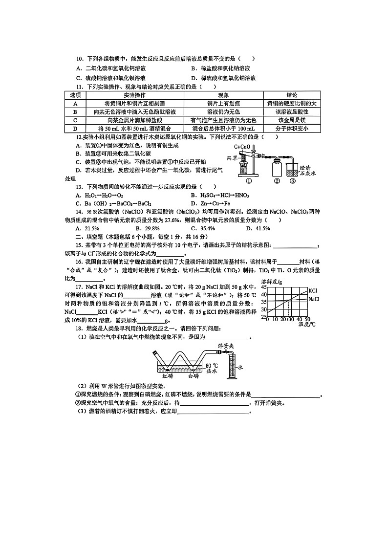 甘肃省天水市张家川回族自治县2025年九年级学业水平模拟考试(扫描版)化学第2页
