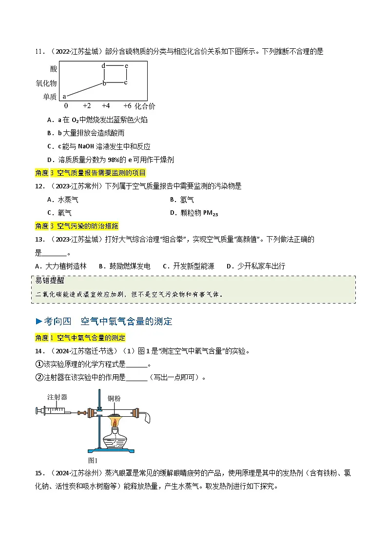 备战2025年中考化学真题分类汇编(江苏专用)专题02空气氧气(原卷版)第3页