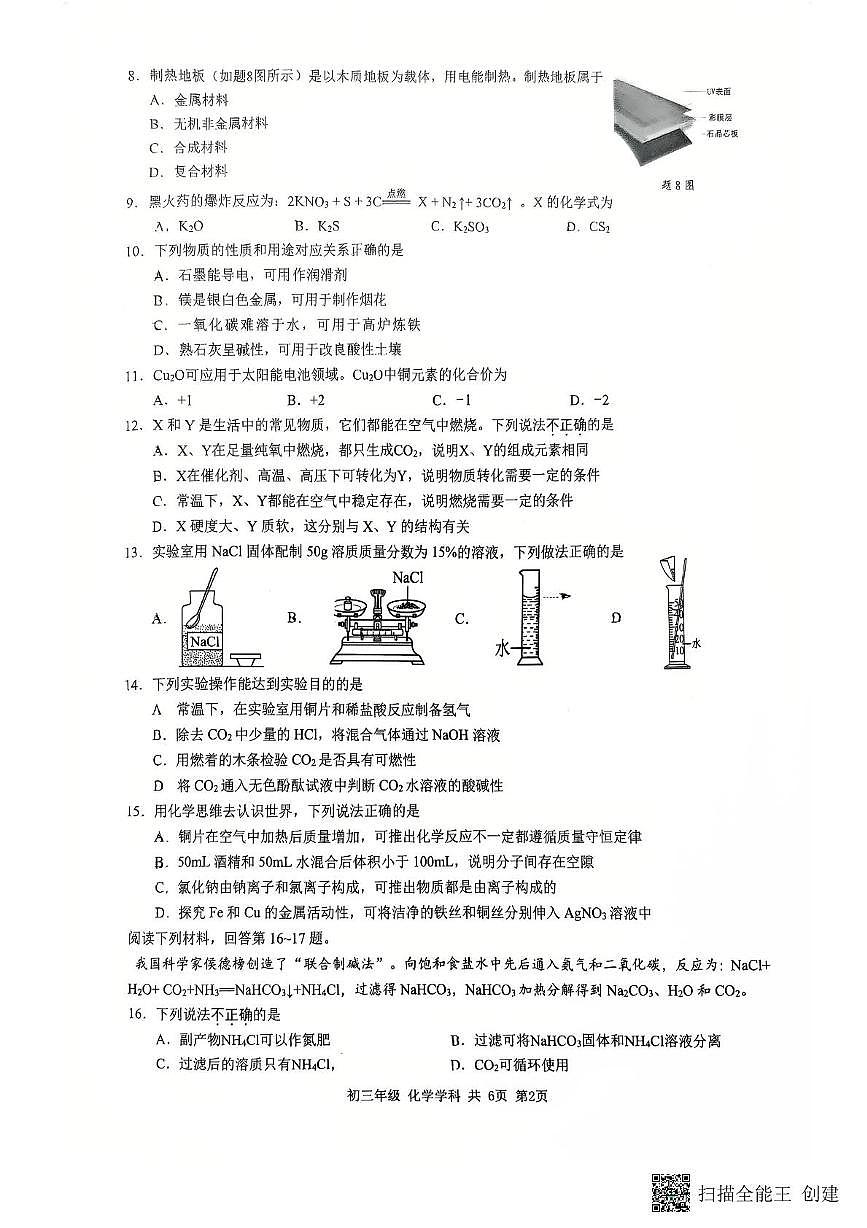 2025年江苏省扬州市梅岭集团中考一模化学试卷(中考模拟)第2页