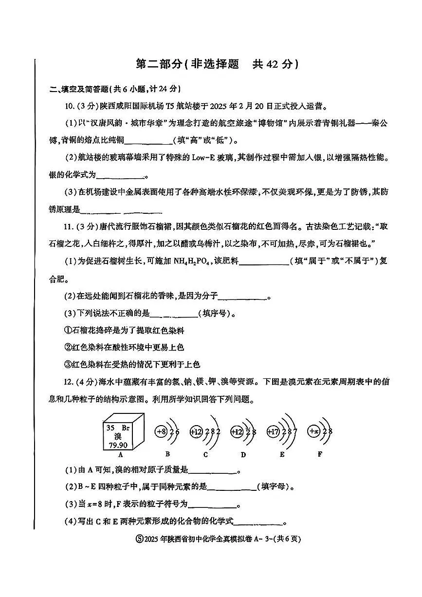 2025年陕西省咸阳市乾县阳峪初中中考一模化学试题(中考模拟)第3页
