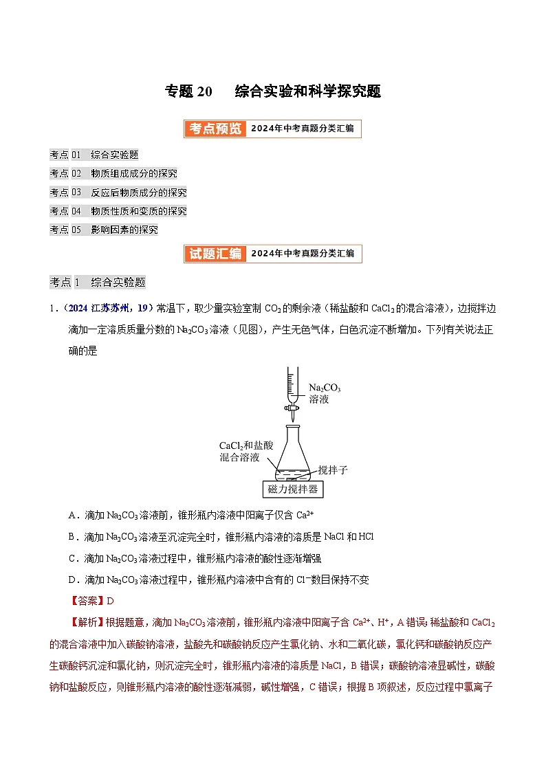 备战2025年中考化学真题分类汇编(全国通用)专题20综合实验和科学探究题(第01期)(解析版)第1页