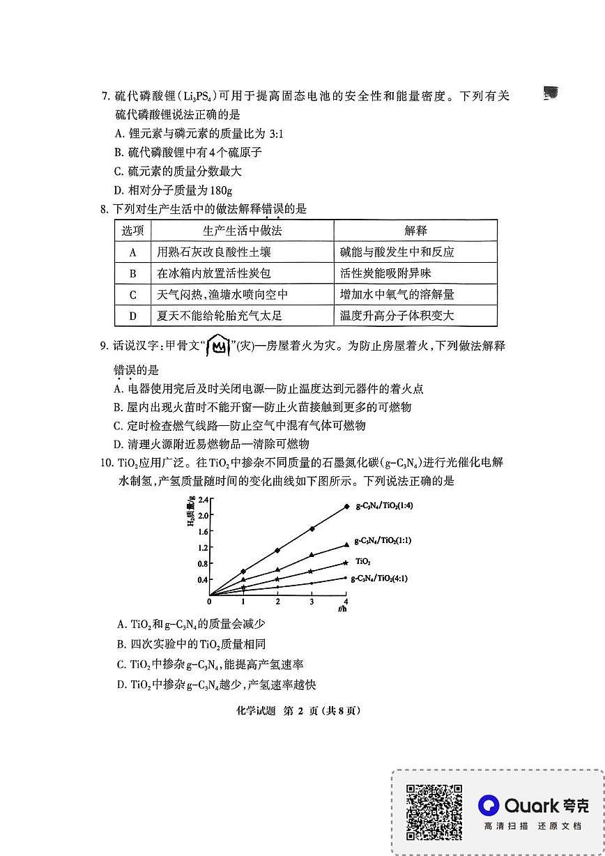 2025年福建省三明市中考第二次质量检测化学试卷(中考模拟)第2页