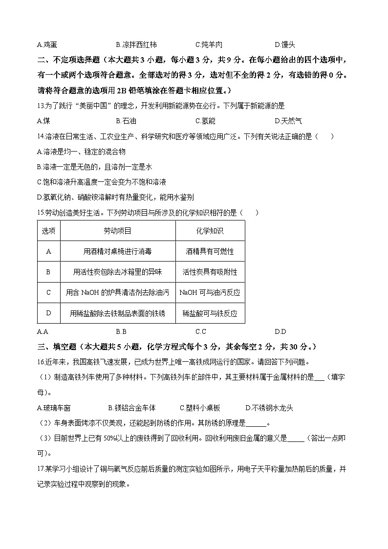 湖南师大附中集团2024-2025中考二模化学试题第3页