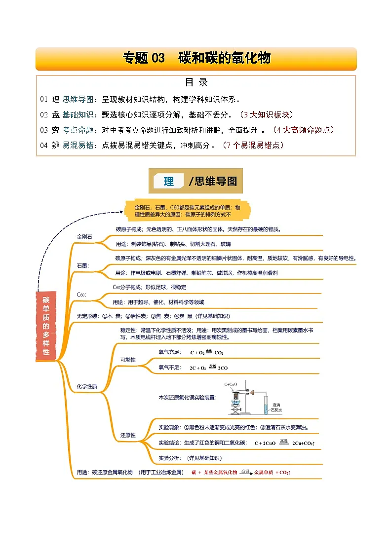 专题03 碳和碳的氧化物-2025年中考化学一轮复习知识清单(解析版)第1页