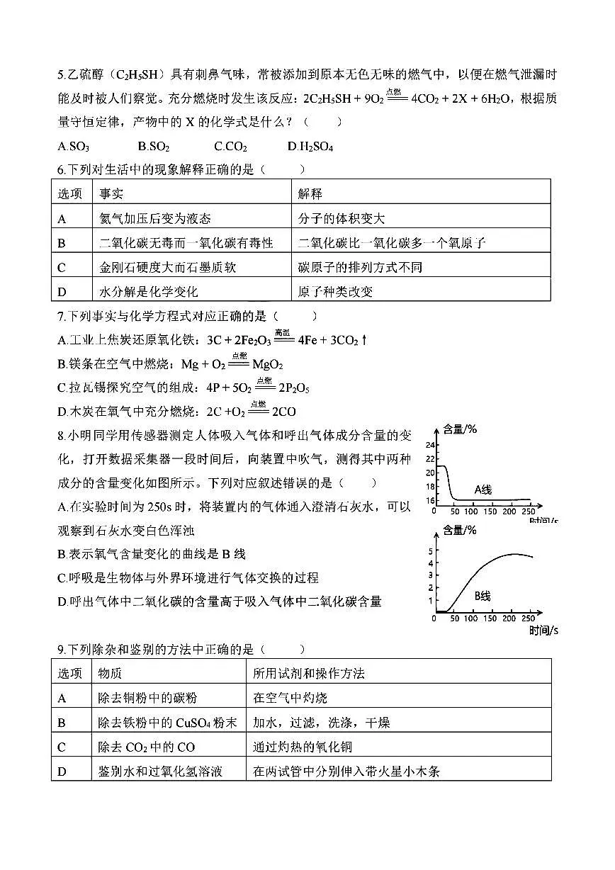 2025年哈尔滨市风华中学八年级下学期化学期中试题及答案第2页