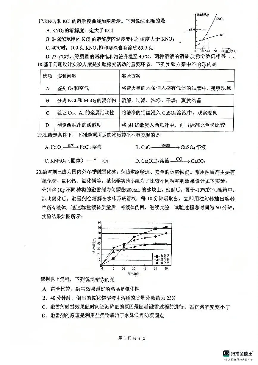 2025年江苏省扬州邗江区中考第二次模拟考试化学试卷(中考模拟)第3页