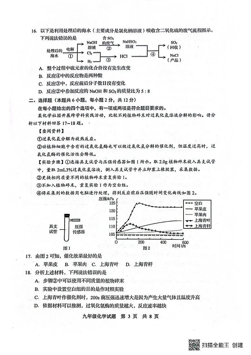 2025年山东省青岛市胶州市二模化学试题(中考模拟)第3页